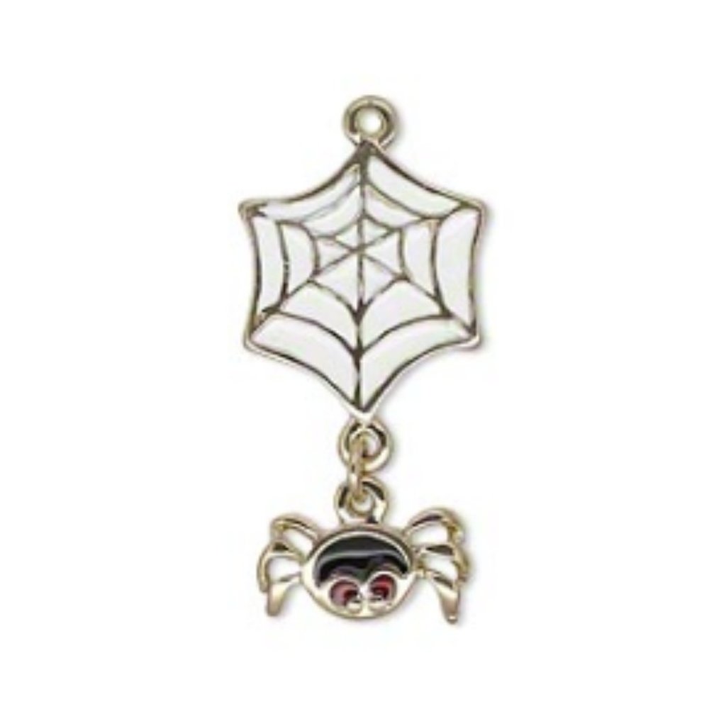 Golden Spider Web with Spider Dangle Pendant